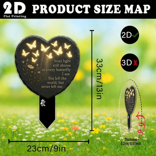 2D Acrylic Butterfly Heart Memorial Garden Stake with Glow in the Dark Design, Boho Rustic Outdoor Decor for Lawn Cemetery Flower Bed, Power-Free Comfort Gift