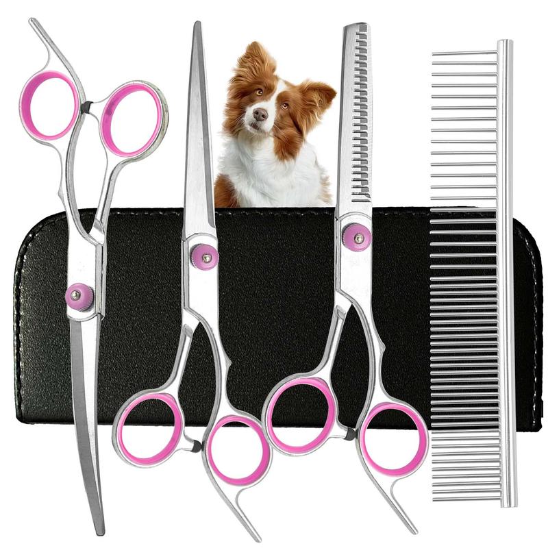 Professional Stainless Steel Dog Grooming Scissors Set, 5-In-1 Safety Pet Clippers Kit, Durable & Precise Trimming Tools
