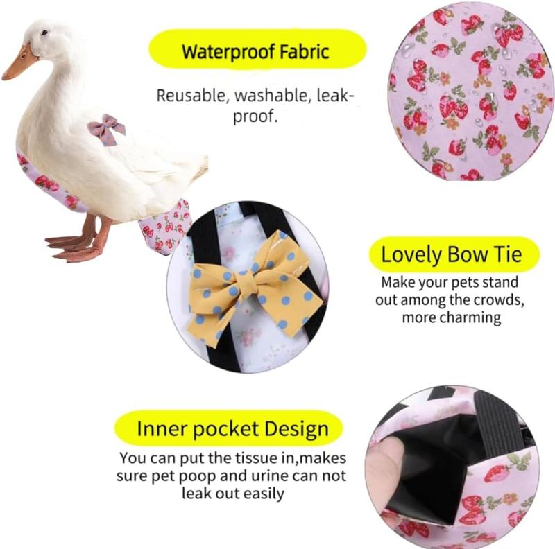 Reusable Washable Chicken Diapers with Bow Tie, Adjustable Waterproof Pet Diaper for Ducks Chickens Geese, Poultry Care Supplies