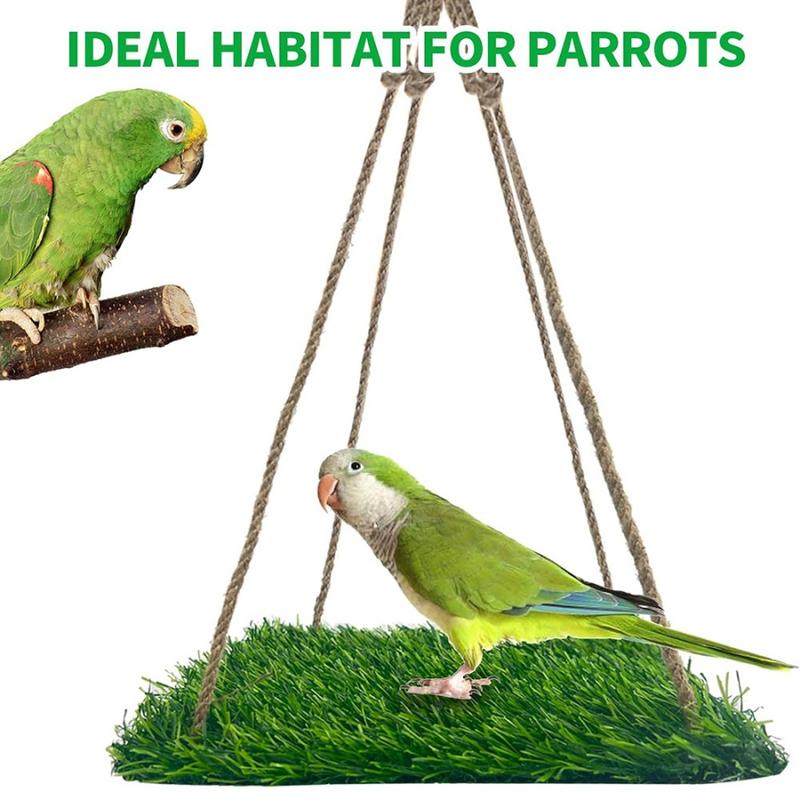 Parrot Hammock Set with Pet Hair Storage Bag, Small Medium Parrots, Artificial Grass Hammock, Climbing Toy for Squirrels Hamsters