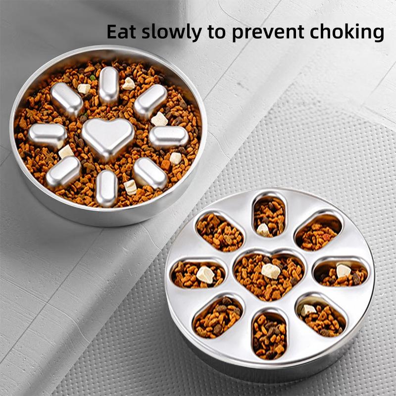 Slow Feeder Bowl Set for Pets, Anti-Slip Stainless Steel Dog & Cat Food Bowls, Pet Hair Storage Included, Ideal for Cats & Dogs