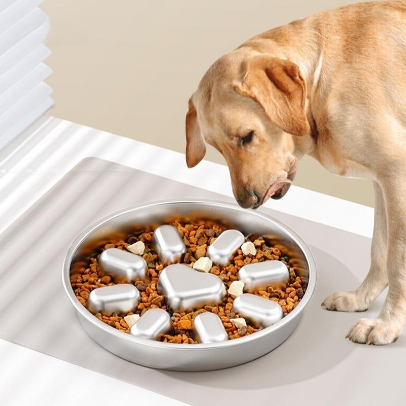 Slow Feeder Bowl Set for Pets, Anti-Slip Stainless Steel Dog & Cat Food Bowls, Pet Hair Storage Included, Ideal for Cats & Dogs