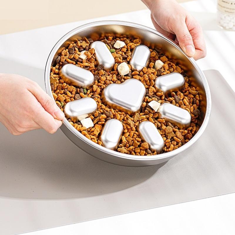Slow Feeder Bowl Set for Pets, Anti-Slip Stainless Steel Dog & Cat Food Bowls, Pet Hair Storage Included, Ideal for Cats & Dogs