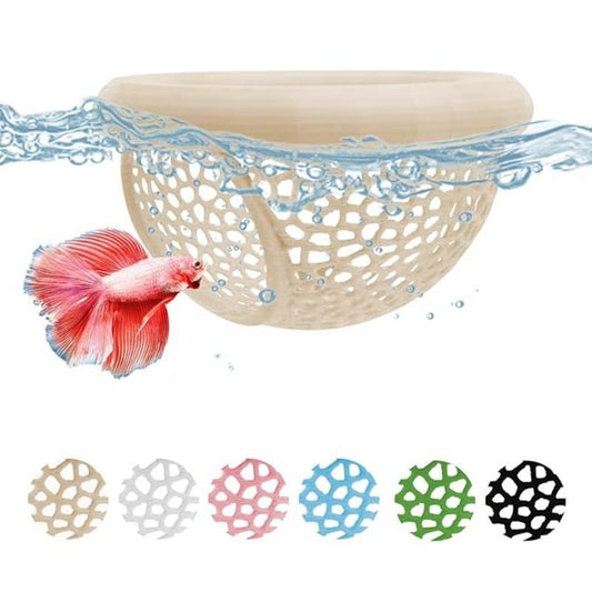 Aquarium Floating Beta Fish Bed Cave, 3D Printed Betta Shrimp Feeder and Hiding Hole Toy, Small Tank Food Ring Decor, Turtle Fish Tank Accessories