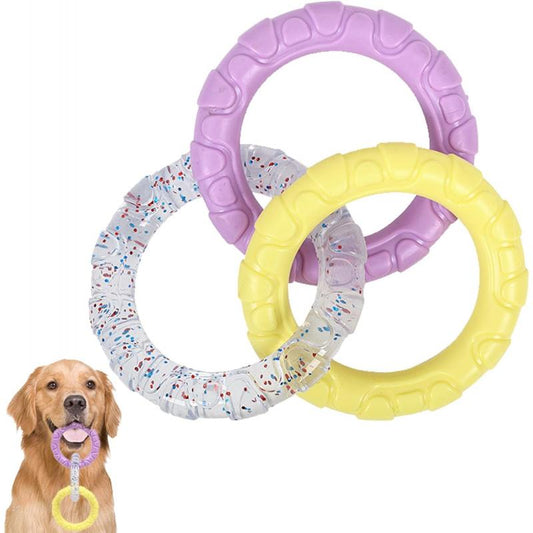 ETIAL Rubber 3-Ring Tug Dog Toy, Indestructible Pull Toy for Training and Teeth Cleaning, Interactive Tug of War Dog Chew Toy for Aggressive Chewers, Outdoor Puppy Ring Toy for Small Medium Large Dogs