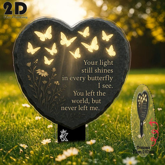 2D Acrylic Butterfly Heart Memorial Garden Stake with Glow in the Dark Design, Boho Rustic Outdoor Decor for Lawn Cemetery Flower Bed, Power-Free Comfort Gift