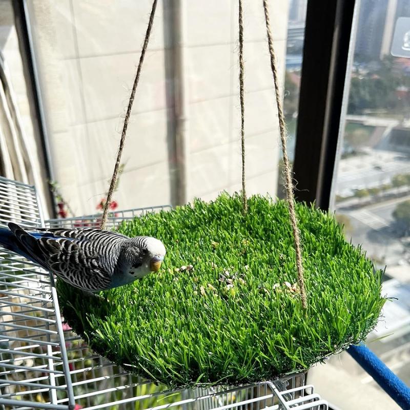 Parrot Hammock Set with Pet Hair Storage Bag, Small Medium Parrots, Artificial Grass Hammock, Climbing Toy for Squirrels Hamsters