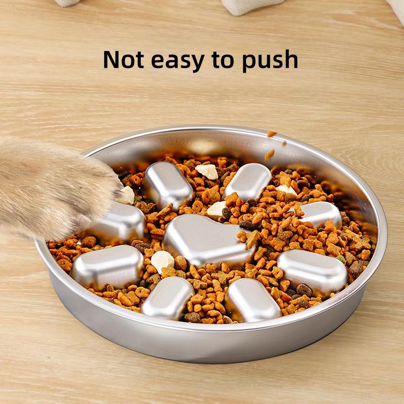 Slow Feeder Bowl Set for Pets, Anti-Slip Stainless Steel Dog & Cat Food Bowls, Pet Hair Storage Included, Ideal for Cats & Dogs