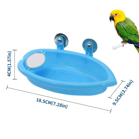1pc Blue Plastic Bird Bath with Mirror & Perch - Durable Pet Cage Accessory for Parrots & Small Birds, Ideal Christmas Gift, Bird Bath Toys