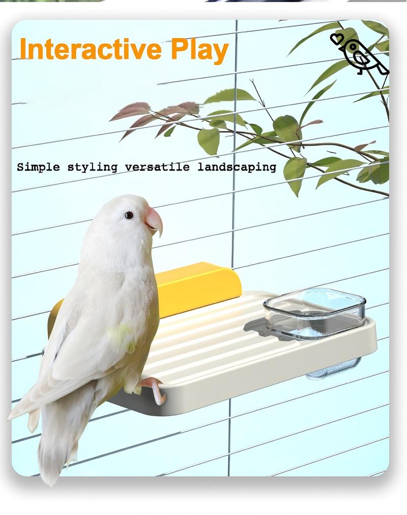 Two-In-One Parrot Perch Water Bowl Stand, Bird Cage Accessories, Hamster Jump Platform, Small Bird Ladder, Pet Supplies