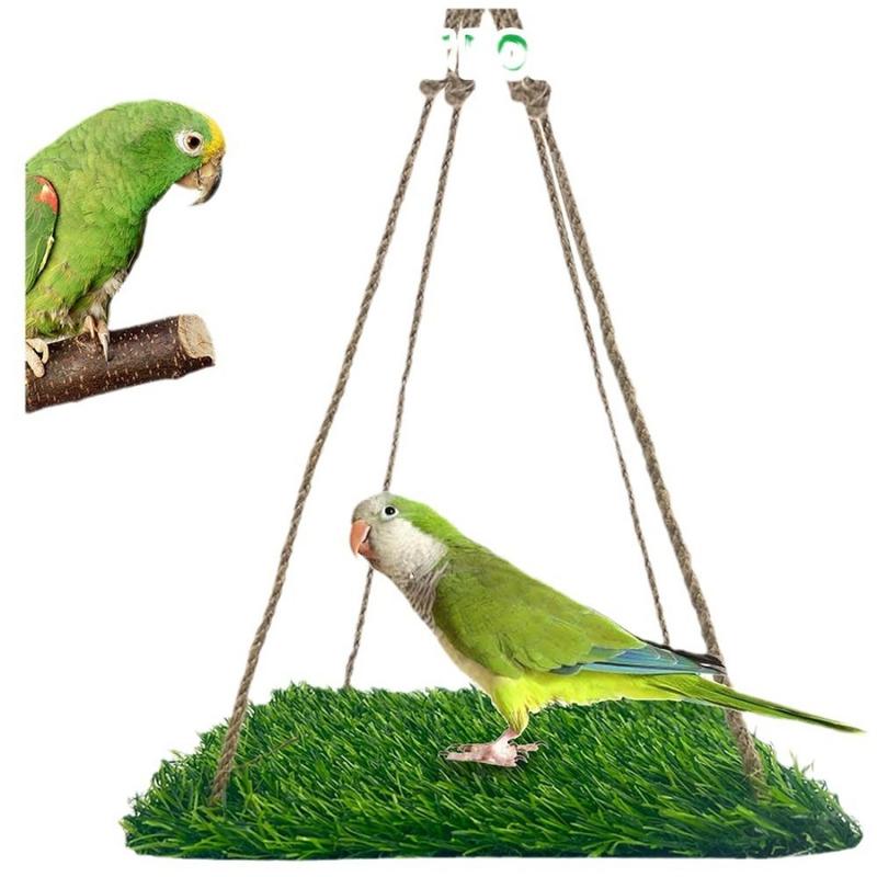 Parrot Hammock Set with Pet Hair Storage Bag, Small Medium Parrots, Artificial Grass Hammock, Climbing Toy for Squirrels Hamsters