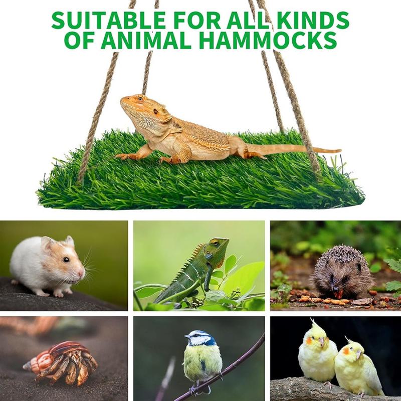 Parrot Hammock Set with Pet Hair Storage Bag, Small Medium Parrots, Artificial Grass Hammock, Climbing Toy for Squirrels Hamsters